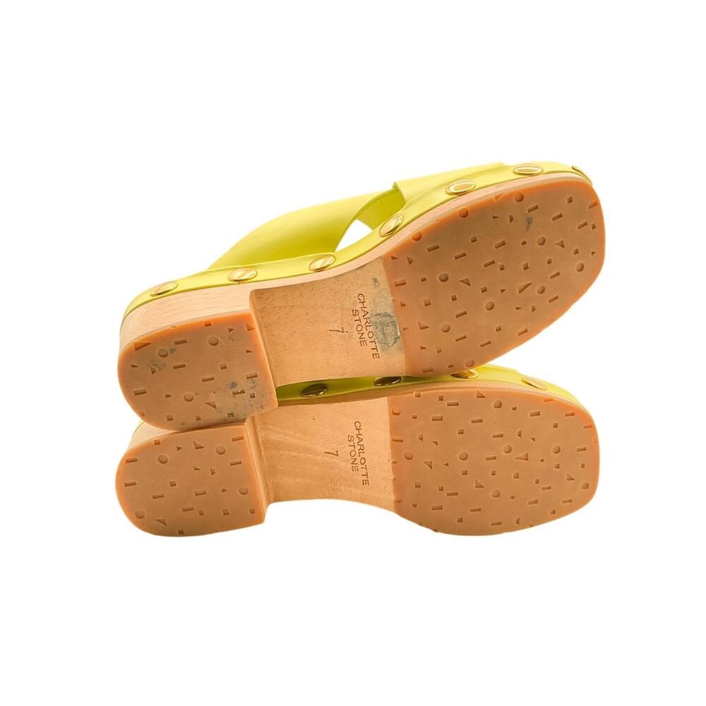 Charlotte Stone Amos Studded Chartreuse Yellow Platform Clog Sandals Size 7 - Picture 10 of 11